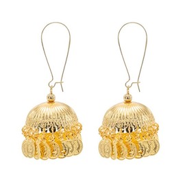 Bodha - by Shivansh Traditional Indian Gold Plated Fish Hook Large size Jhumka with Vintage Coin hangings for Women (SJE_303_G)