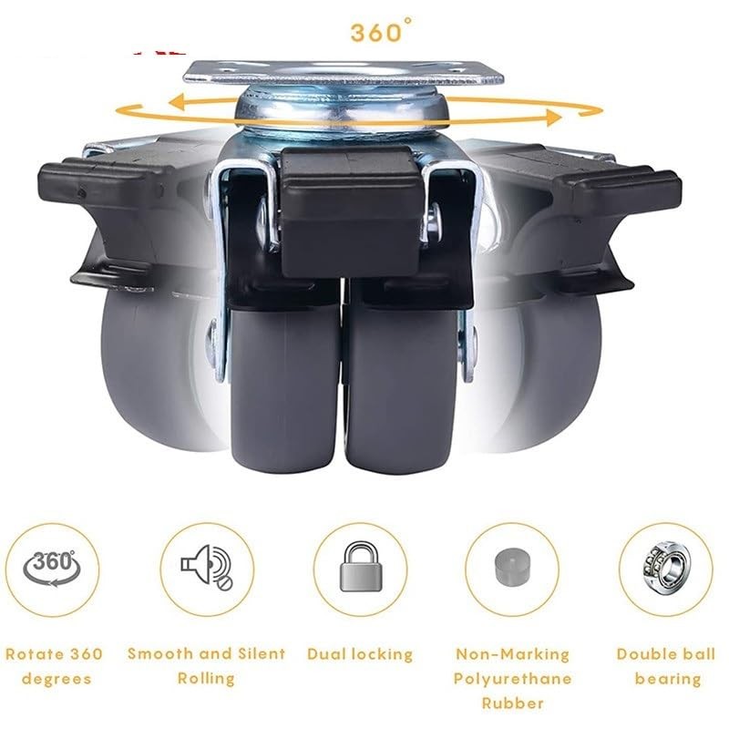 4PCS Casters Wheels 2 inch Heavy Duty Swivel Soft Rubber