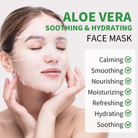 Aloe Vera Soothing Mask Hydrating Face Masks Skincare Moisturizing Facial Sheet Mask Skin care for Dry, Oily, Sensitive Skin Face Mask for Acne, Sun Care, Calming, Refreshing 25ml/0.88oz, 10 Pack