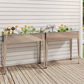 vidaXL Planter Stand 2 Pcs Outdoor Raised Garden Bed with Legs - Galvanized Steel, Rectangular, 39.6"x15.9"x35.4"
