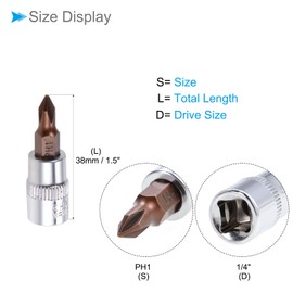 CoCud PH1 Phillips Impact Bit Socket 1/4" Drive S2 Steel CR-V Nickel Plating Power Socket Screwdriver Sockets - (Applications: for Fastening Car Machinery Screws), 2-Pieces