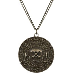 WUZETIAN Classic Skull Necklace Pirates of The Caribbean Movies Cursed Aztec Coin Jewelry for Men Choker, Zinc, zinc alloy