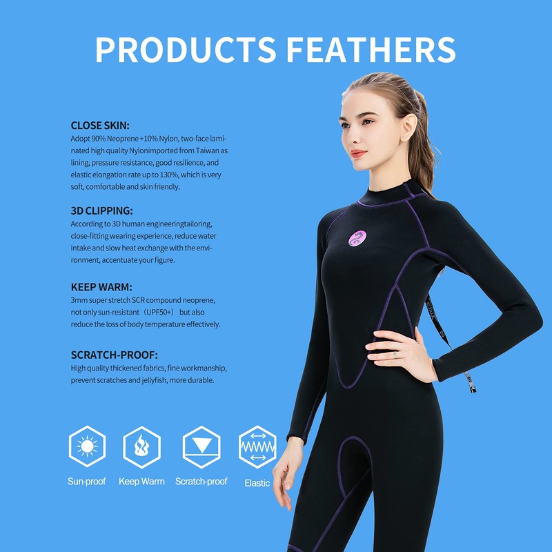 PAWHITS Womens Wetsuit 3mm Thermal Long Sleeve Neoprene Wetsuits Full