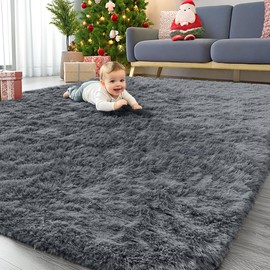 OLANLY 8x10 Machine Washable Large Area Rugs for Living Room, Bedroom, Soft Fluffy Shaggy Bedside Rug, Indoor Floor Carpet for Kids Girls and Boys, Dorms, Nursery, Home Decor Aesthetic, Grey