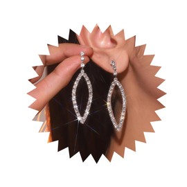 Allereya Vintage Crystal Teardrop Dangle Earrings Rhinestone Waterdrop Earrings Silver Hollow Crystal Earrings Sparkly Cz Geometric Drop Earrings Jewelry for Women and Girls