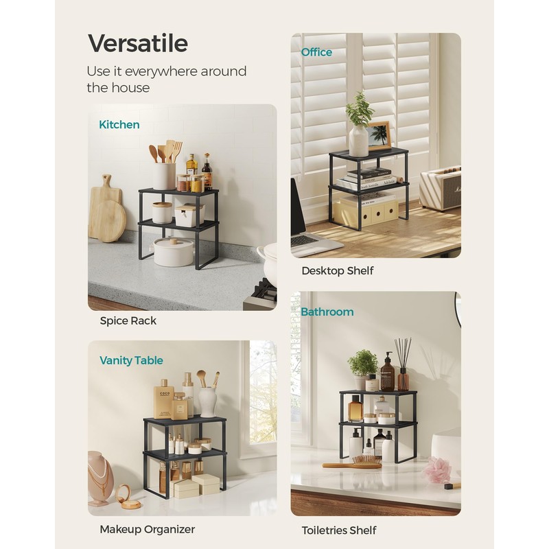 SONGMICS Cabinet Organizer Shelf, Set of 4 Kitchen Counter Shelves,