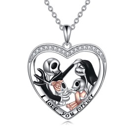 LILALO Nightmare Necklace Sterling Silver Jack and Sally Necklace Jack Skellington Jewelry for Women