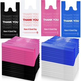 Kosiz 400 Pcs Thank You T Shirt Bags Bulk with Handles, Plastic Grocery Shopping Bags for Business 11 x 6 x 21 inch(Cute Colors)