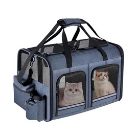 Transportín para 2 Gatos, transportador Doble Plegable para Gatos y Perros, tamaño pequeño a Mediano, 2 Compartimentos Frontales con Cremallera, trans