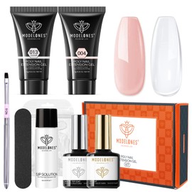 Modelones Gel Nail Poly Nail Gel Color Gel Length Extension Gel Scalp Nail Set All-in-One Kit (0.5 oz (15 g) Nude + Clear 0.5 oz (15 g)
