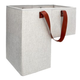 SAM AND MABEL Stair Baskets for Carpeted and Wooden Stairs – 16”L x 10”W x 16”H Foldable Staircase Basket with Handles, Stairstep Storage Organizer for Home and Office Decor (Naturel Beige)