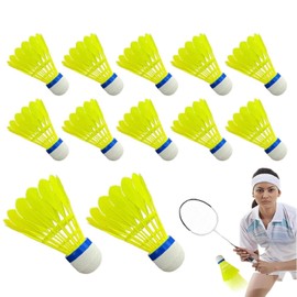 Badminton Shuttlecocks 12 Pieces, Professional Nylon Feather Shuttlecocks with Aerodynamic Design, High Durability & Stable Flight for Training/Matches (Yellow)