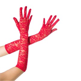 LOVART'S BEAUTY Flower Lace Gloves, Long Gloves, For Weddings, Bridal Use, UV Protection, 18.9 inches (48 cm), White, red