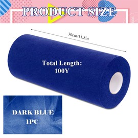Ruioomeep Tulle 30 cm x 92 m, Tulle Fabric Wedding Decoration Tulle Ribbon, Organza Fabric, Tulle Sold by the Metre for DIY Crafts Pom Pom Craft Bows Party Decoration Gifts (Dark Blue)