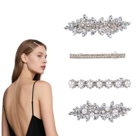 4pcs Rhinestone Hair Clips, Sparkly Silver Rhinestone Hairpin for Women Stylish Barrettes Bling Hair Clip Accessories for Bridal Bridesmaid Wedding Birthday Party (4 Styles)