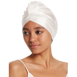 LilySilk 100% Mulberry Silk Sleep Cap for Curly Hair, 19 Momme Silk Bonne Night Sleeping Cap Hair Wrap for Women with Elastic Band, Ivory