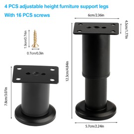 4 Pcs Adjustable Furniture Legs for Furniture Feet, 3.15" - 4.7" Height Adjustable Feet, Black Stainless Steel Support Cabinet Legs for Sofa Coffee Table Chair Desk Kitchen Cupboard Legs Feet