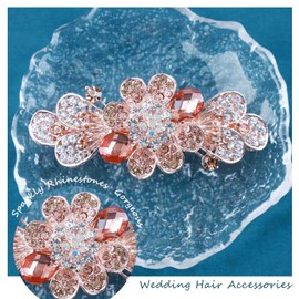 TseenYi Crystal Flower Hair Clip Rhinestone Gemstone Hair Clip Vintage Crystal Hair Clip Gold Flower Hair Pins Bling Wedding Headwear for Women and Girls (with Champagne Crystal)