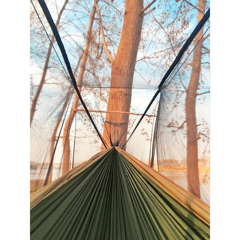 Army Green Camping Hammock with Net - Lightweight Portable Double