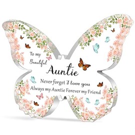 WTOPP Auntie Gifts Best Auntie Butterfly-Shaped Acrylic Decorations - Special Auntie Birthday Gifts From Nephew Niece, Presents For Auntie Aunt on Her Birthday Mothers Day Christmas Thanksgiving