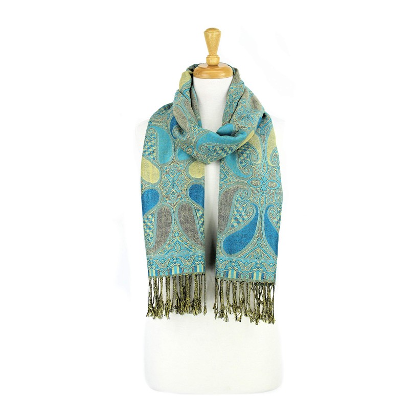 PASKMLNA - Chal reversible de cachemira, colores elegantes, A18-16 Aqua-Beige,