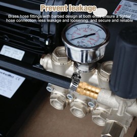 Riisoyu Brass Hose Connector, Brass Hose Connector Set 6/8/10/12 mm with 12 Hose Clamps, 2-Way Straight Hose Fitting for Air Line, Water Pipe, Fuel Line, Pack of 12