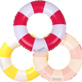 3 Pieces Swimming Ring Adult Air Mattress Swimming Hoop Inflatable Swimming Pool Float, Swimming Ring Tube for Summer Pool Party (Pink+Yellow+Red)