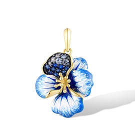 Santuzza 925 Sterling Silver Orchid Pendant Blue Spinel Enamel Blue Flower Pendant for Women
