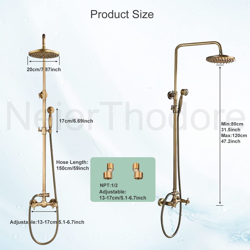 NeierThodore Antique Brass Bathroom Shower Faucet System Set 8 Inch