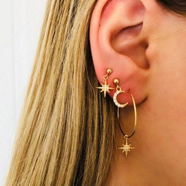 Yienate Boho Earrings with Full Rhinestone Moon and Star Fashion Stud Earrings Set for Women and Girls
