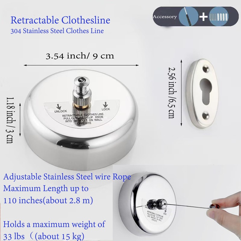 HOYOJU Clothes Line Retractable Clothesline of 304 Stainless Steel with