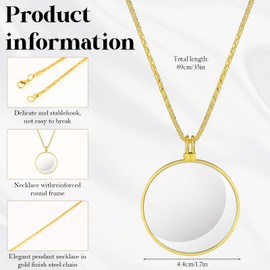 Monocle Magnifying Glass, Necklace Magnifier, 5 x Metal Magnifying Glass, Hanging Magnifying Glass with Chain Pendant Lens, Gold Magnifying Glass, Mini Necklace, Magnifying Glass Lens, Monocle with