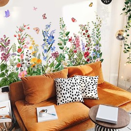 DWUENT Floral Stained Glass Window Film Summer Stickers - 2PCS 30x60cm PVC Static Clings, Colorful Flower Decals Privacy Film for Home Windows Anti-Collision Design