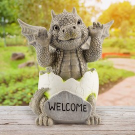 Esterno Baby Dragon Garden Statue (9-Inch); Hatching Dragon Yard Decor