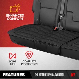 Motor Trend Rear Seat Cushion - Black Diamond Stitched Faux Leather Rear Seat Cover for Cars, Trucks, SUVs - Padded, Waterproof, Non-Slip Back Seat Cover with Storage Pockets