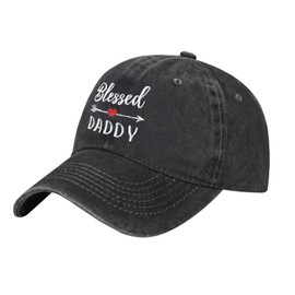 Blessed Dad Embroidered Baseball Cap Vintage Washed Adjustable Cowboy Hat Gifts for Dad,Black