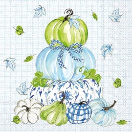 IHR Ideal Home Range Cocktail Napkins Disposable 3-Ply Paper Party Napkin Pack, 5" x 5", Chinoiserie Stacked Pumpkins, 20-Count