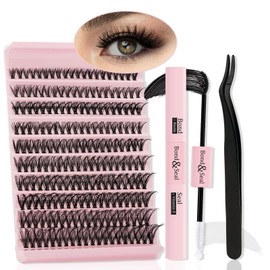 QUEWEL DIY Eyelash Extensions Set, 200 Pieces Lashes Set, Thin Band with Bond & Seal Strong Hold and Waterproof, Cluster Lashes Applicator, DIY Lash Extension Set at Home Use (QD02-MIX8-18)