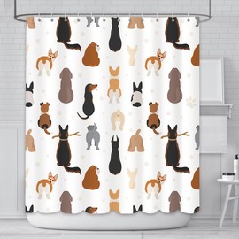 AIBIIN Animal Dog Shower Curtain Cute Funny Dogs Paw Bath Curtains Durable Waterproof Polyester Material with 12 Hooks