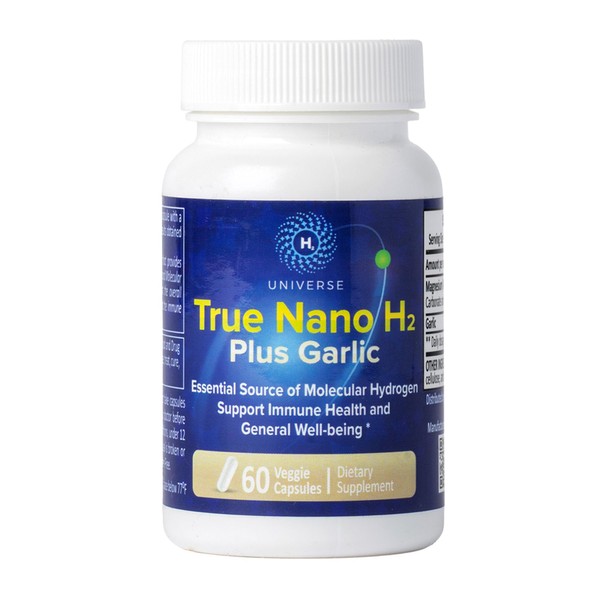 True Nano H2 with Garlic by H2 Universe | Molecular Hydrogen with Active Hydrogen Nanobubbles, Boosts Energy, Powerful Antioxidant| 60 Capsules
