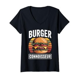 Womens Burger Connoisseur Juicy Cheese Delight V-Neck T-Shirt