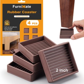 Non Slip Rubber Furniture Pads 2 inch 4PCS, Couch Bed Stoppers to Prevent Sliding, Furniture Coasters Cups, Non Skid Furniture Grippers for Hardwood Floors Brown Square