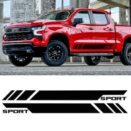gerffhhr18 2X Glossy Black Side Skirt Stripe Decal Sticker For Chevy Silverado 1500 2500