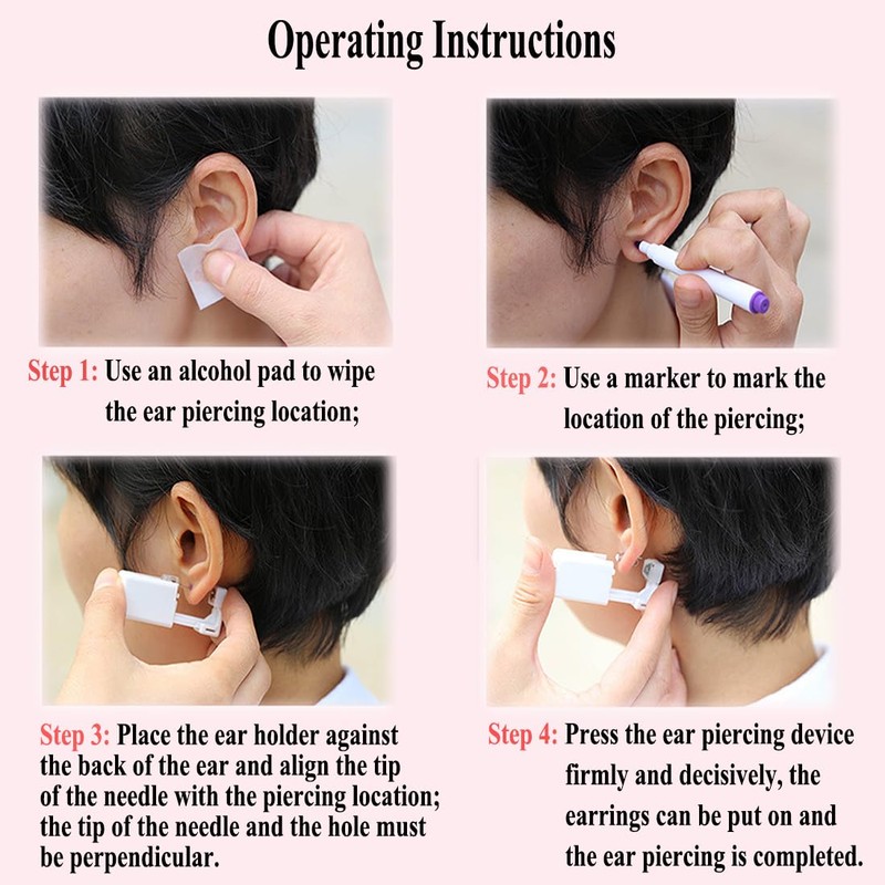 VitaCool Ear Piercing Kit Disposable Ear Cartilage Piercing Gun 3mm