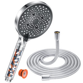 YEAUPE PRO Shower Head with Hose 1.6 m Water-Saving Shower Head with Filter, Shower Head Rain Shower with 6 Jet Types, Economy Shower Head 7.5 L/min Large (130 mm Diameter), Chrome
