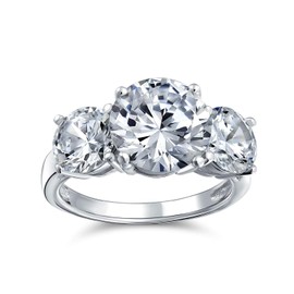 2CT Solitaire Past Present Future CZ Round 3 Stone Cubic Zirconia Promise Engagement Ring .925 Sterling Silver