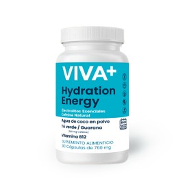 VIVA+ Hidratación y Energía Natural en Cápsulas con Electrolitos Esenciales, Agua de Coco, Té Verde, Guaraná y Vitamina B12 | 90 Cápsulas | Vegano, Sin Azúcar, Sin Gluten