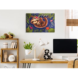 murando - Paint by Numbers Sloths on the Tree Animal Nature Leaves Flowers 60 x 40 cm Painting Set with Wooden Frame on Canvas for Adults Children Painting Hand-Painted Kit DIY Gift Decoration