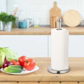 Relaxdays Standing Kitchen Roll Holder, Stainless Steel, Paper Roll Holder for Kitchen, H x D: 35 x 15 cm, Roll Holder, Silver