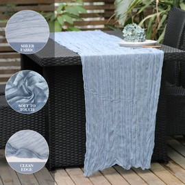 Le courant Dusty Blue Cheesecloth Table Runner Boho Rustic Gauze 118 inch 10FT Cheese Cloth Wedding Party Baby Shower Birthday Home Decor First Communion Centerpiece Engagement Spring Easter Runners
